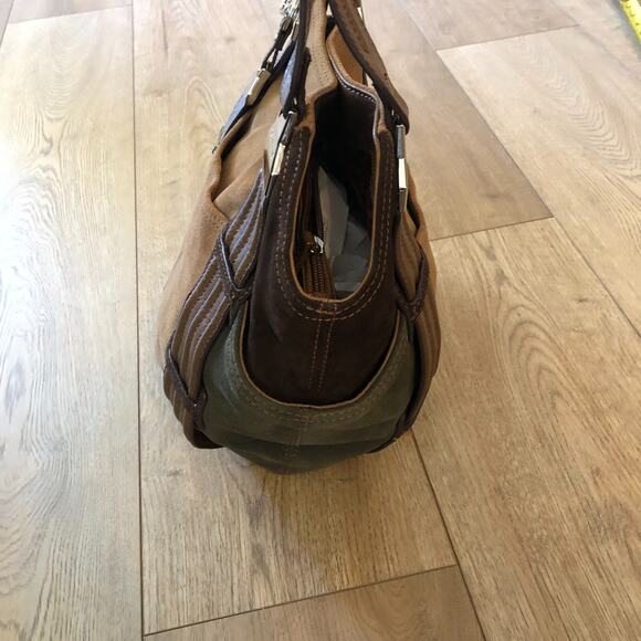 Tignanello Brown Suede Leather Colorblock Shoulder Bag Purse Gently Used - Picture 4 of 14